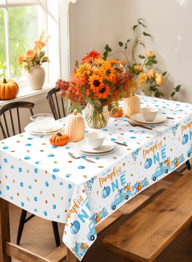 Nefelibata 3Pcs Our Little Pumpkin is Turning One Tablecloths Blue Pumpkin First Year Old Birthday Plastic Table Cover Party Supplies for Fall Halloween Thanksgiving Boy Birthday Party Decor - Image 4